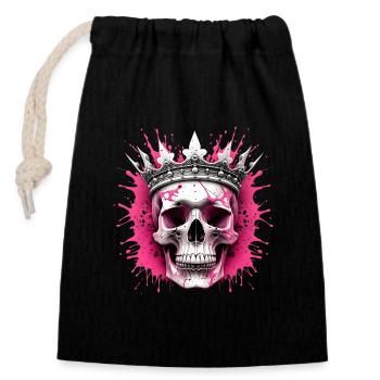 Crown & Skull Splash: Creative energy in pink - Closable cotton gift bag (14x20cm) - black - Front