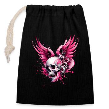 Skull & Wings Your Rebellious Style in Pink - Closable cotton gift bag (14x20cm) - black - Front