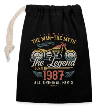 1987 Vintage homme mythe légende moto - Sac cadeau en coton avec cordon (14 x 20 cm) - noir - Devant