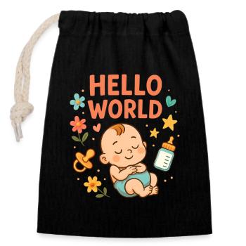 Hello World Baby Nursery Illustration - Closable cotton gift bag (14x20cm) - black - Front