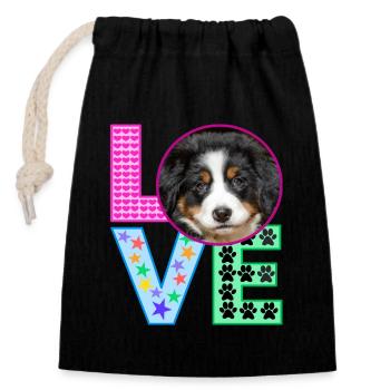 Love Dogs Hundeliebe - Verschließbarer Geschenkbeutel aus Baumwolle (14x20cm) - Schwarz - Vorne