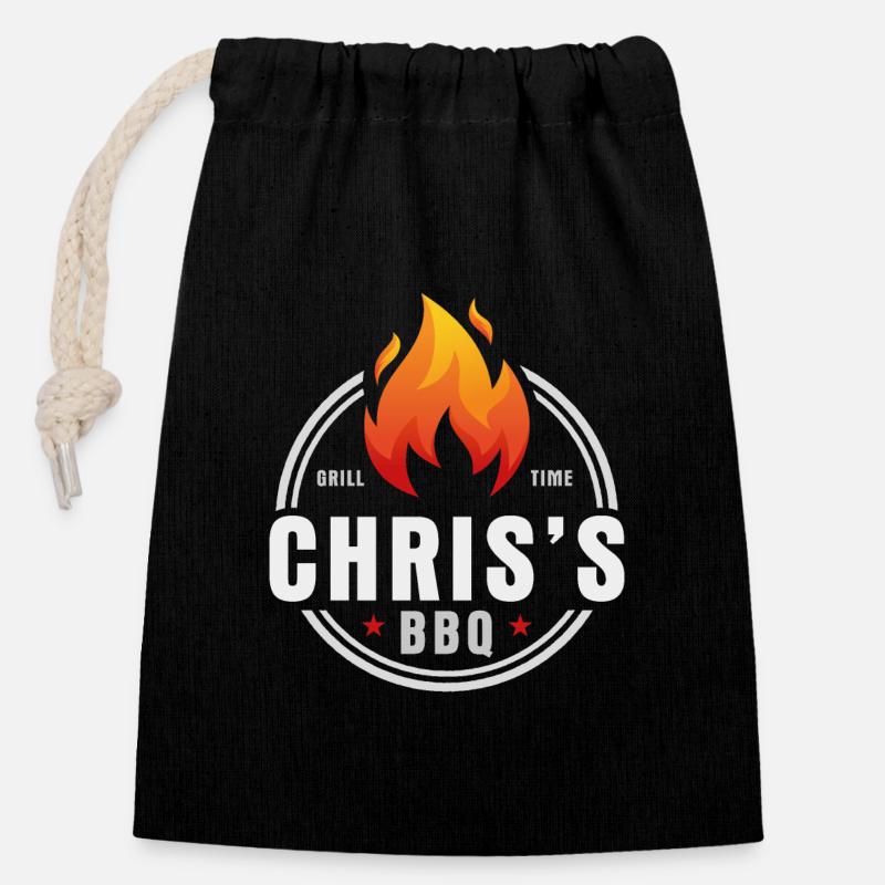 Chris' BBQ - Verschließbarer Geschenkbeutel aus Baumwolle (14x20cm) - Schwarz