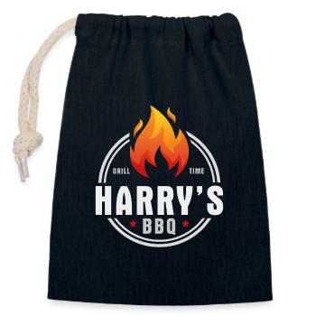 Harrys BBQ - Closable cotton gift bag (14x20cm) - navy - Front