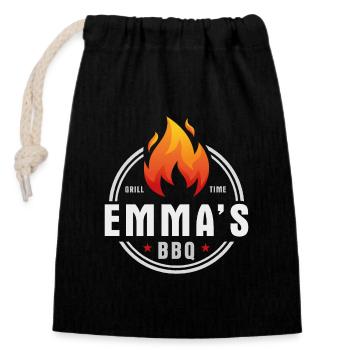 Emmas BBQ - Closable cotton gift bag (14x20cm) - black - Front