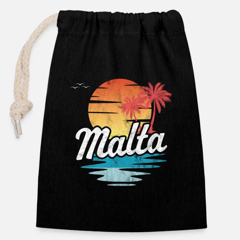 Malta - Verschließbarer Geschenkbeutel aus Baumwolle (14x20cm) - Schwarz