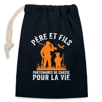 Père Et fils Partenaires De Chasse Pour La Vie - Sac cadeau en coton avec cordon (14 x 20 cm) - bleu marine - Devant