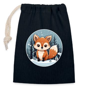 Füchschen im Schnee - Verschließbarer Geschenkbeutel aus Baumwolle (14x20cm) - Navy - Vorne