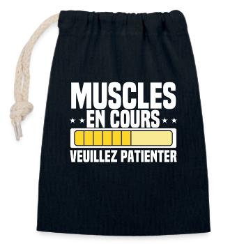 Muscles En Cours Muscu Humoristique Musculation - Sac cadeau en coton avec cordon (14 x 20 cm) - bleu marine - Devant