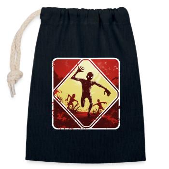 Halloween Zombie Warning Sign - Closable cotton gift bag (14x20cm) - navy - Front