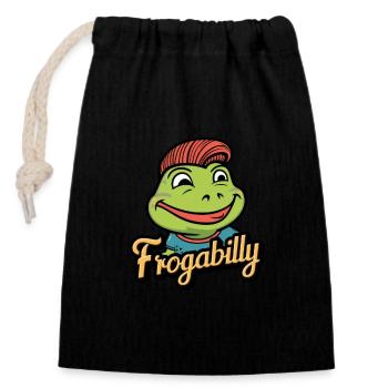 Cartoon-Frosch mit Rockabilly-Haarschnitt - Verschließbarer Geschenkbeutel aus Baumwolle (14x20cm) - Schwarz - Vorne