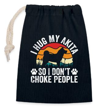 I Hug My Akita So I Dont Choke People - Closable cotton gift bag (14x20cm) - navy - Front