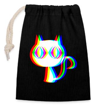 EDM Cat Rave style Glitch style - Closable cotton gift bag (14x20cm) - black - Front
