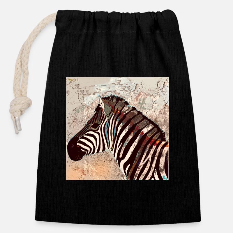 Zebra Head - Closable cotton gift bag (14x20cm) - black
