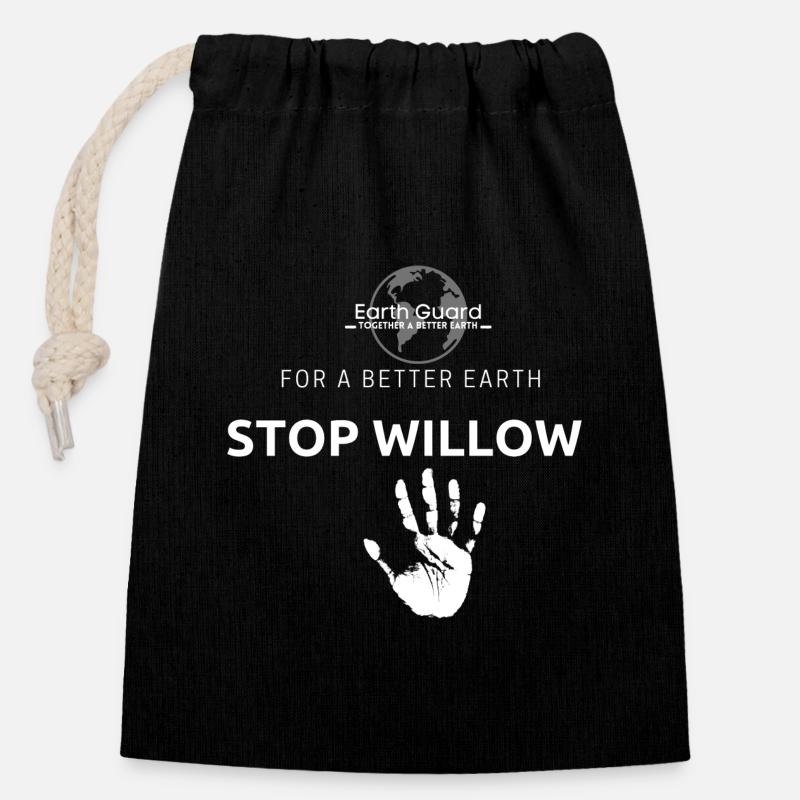 Stop Willow Project - Verschließbarer Geschenkbeutel aus Baumwolle (14x20cm) - Schwarz