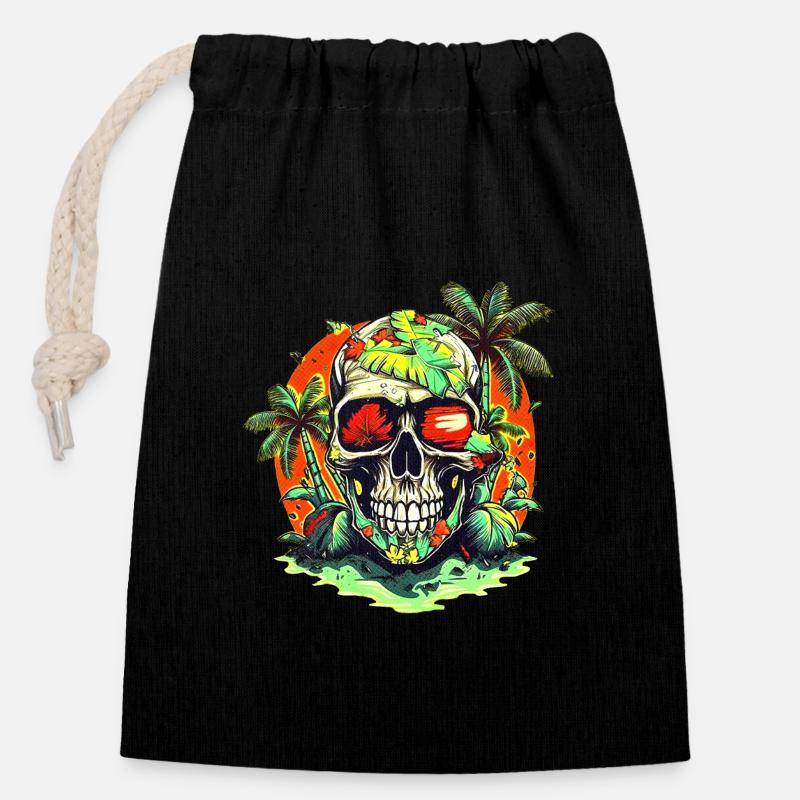 Crâne de plage - Sac cadeau en coton avec cordon (14 x 20 cm) - noir