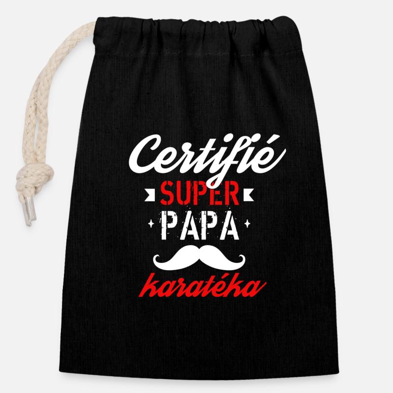 Certifié Super papa karatéka - Sac cadeau en coton avec cordon (14 x 20 cm) - noir