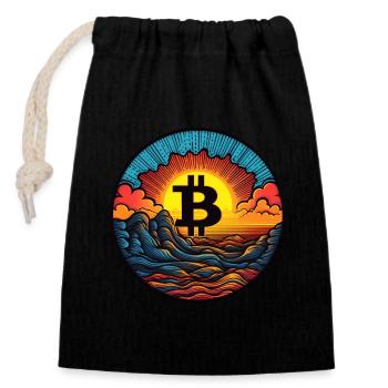 Logo Bitcoin, symbole, lever du soleil, vacances, soleil - Sac cadeau en coton avec cordon (14 x 20 cm) - noir - Devant