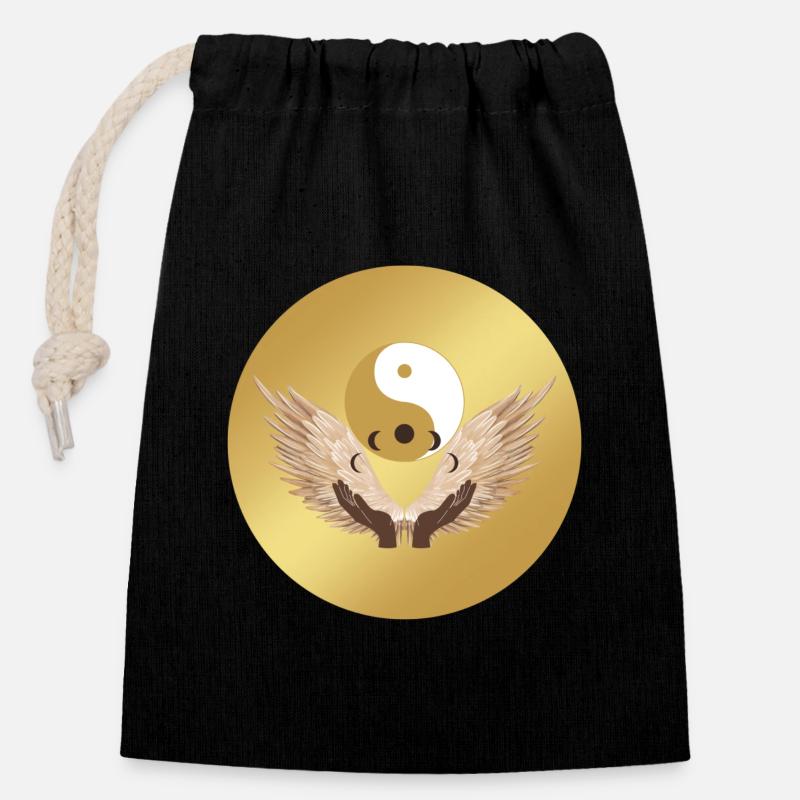 yingyang - Sac cadeau en coton avec cordon (14 x 20 cm) - noir
