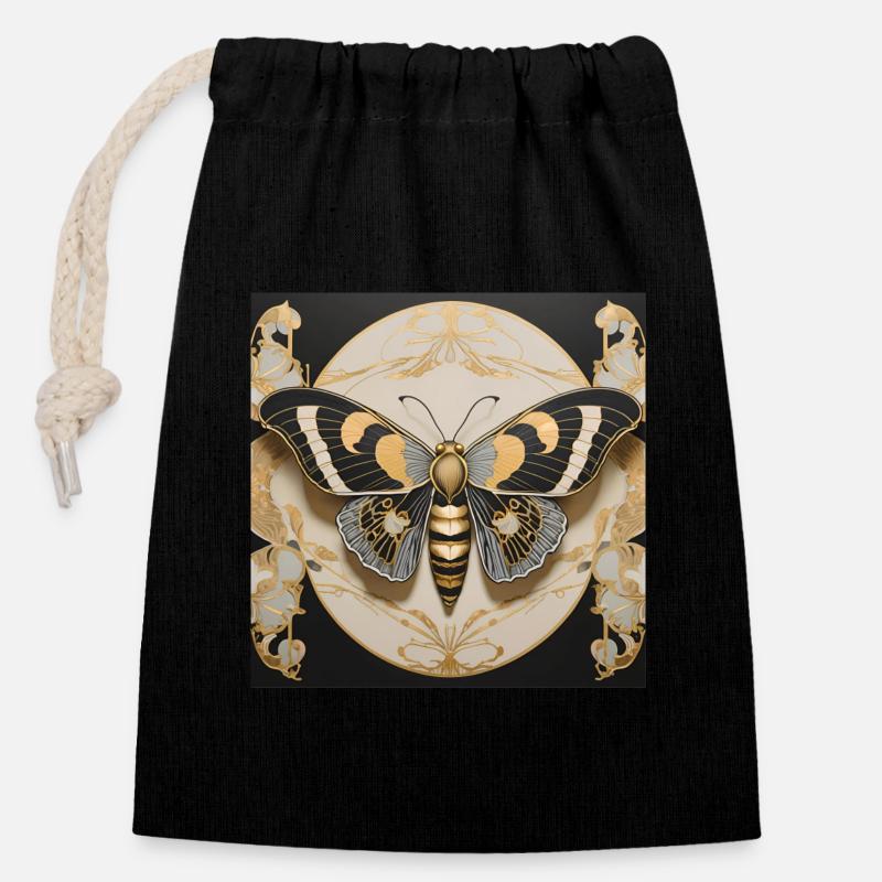 Golden moth - Closable cotton gift bag (14x20cm) - black
