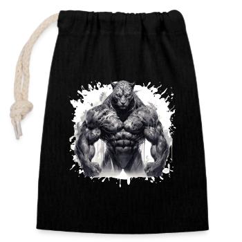 Muscles léopard - Sac cadeau en coton avec cordon (14 x 20 cm) - noir - Devant