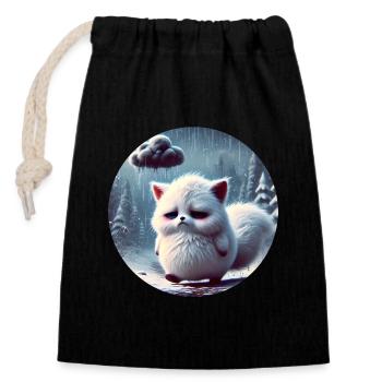Sad Arctic Fox in the Freezing Rain - Closable cotton gift bag (14x20cm) - black - Front