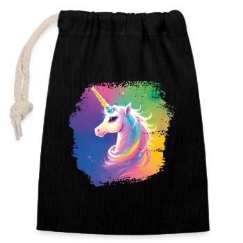 Unicorn colorful unicorn - Closable cotton gift bag (14x20cm) - black - Front