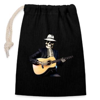 Squelette jouant de la guitare, drôle de squelette d’Halloween - Sac cadeau en coton avec cordon (14 x 20 cm) - noir - Devant
