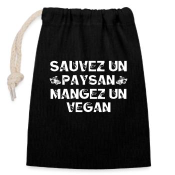Nutrition, Sauvez Un Paysan Manger Un Vegan Santé - Sac cadeau en coton avec cordon (14 x 20 cm) - noir - Devant