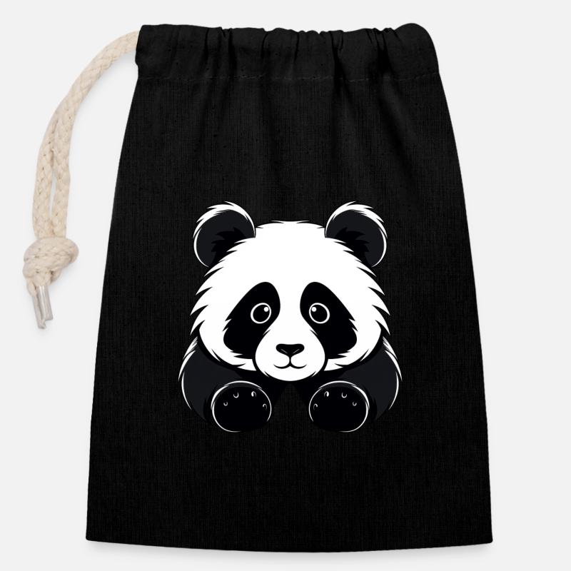 Sweet Panda - Closable cotton gift bag (14x20cm) - black