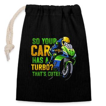 Motorcycle Racing Motorcyclist Saying - Closable cotton gift bag (14x20cm) - black - Front