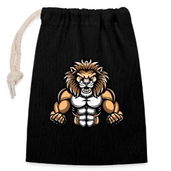 Leo Muscles Musculation - Sac cadeau en coton avec cordon (14 x 20 cm) - noir - Devant