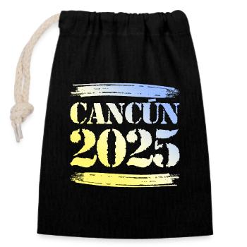 Cancún 2025 - Sac cadeau en coton avec cordon (14 x 20 cm) - noir - Devant