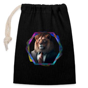 Lion in suit - Closable cotton gift bag (14x20cm) - black - Front