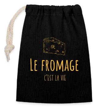 Le fromage c'est la vie | amateur de fromage - Sac cadeau en coton avec cordon (14 x 20 cm) - noir - Devant