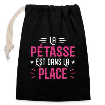 La Petasse est Dans La Place - Sac cadeau en coton avec cordon (14 x 20 cm) - noir - Devant