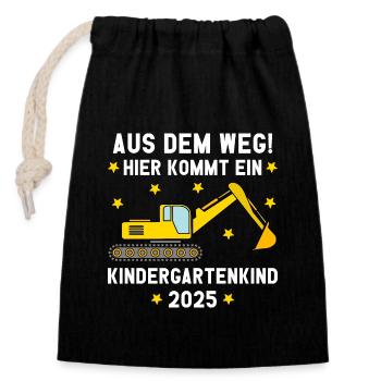 Aus Dem Weg Kindergartenkind Bagger 2025 - Verschließbarer Geschenkbeutel aus Baumwolle (14x20cm) - Schwarz - Vorne