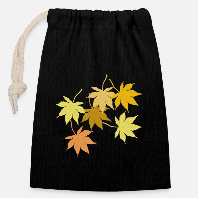 Feuille d’érable - Sac cadeau en coton avec cordon (14 x 20 cm) - noir