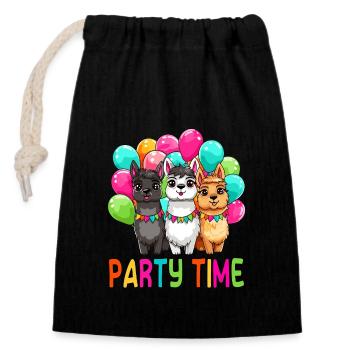 Party time süße Lamas bunte Luftballons Kinder - Verschließbarer Geschenkbeutel aus Baumwolle (14x20cm) - Schwarz - Vorne