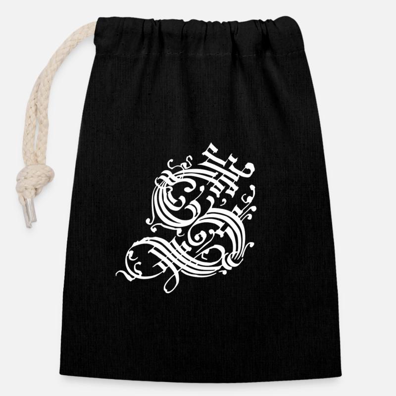 Noyau médiéval Initiales médiévales Noyau de château - Sac cadeau en coton avec cordon (14 x 20 cm) - noir