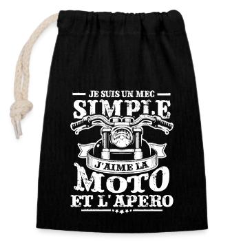Je Suis Un Mec Simple J'aime La Moto Et L'apero - Sac cadeau en coton avec cordon (14 x 20 cm) - noir - Devant