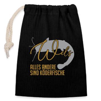 Wels Waller fischen Sportfischen Welsangeln - Verschließbarer Geschenkbeutel aus Baumwolle (14x20cm) - Schwarz - Vorne