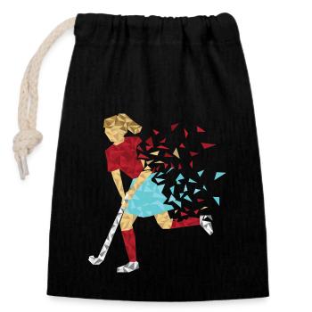 Hockeyspielerin rot türkis - Verschließbarer Geschenkbeutel aus Baumwolle (14x20cm) - Schwarz - Vorne