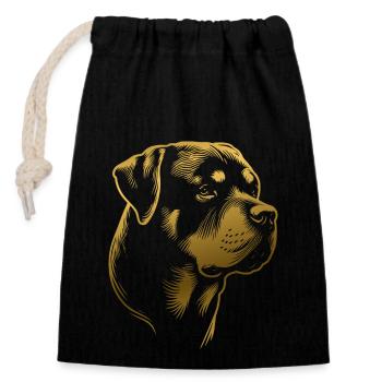 Rottweiler, tête de chien, dessin d’or - Sac cadeau en coton avec cordon (14 x 20 cm) - noir - Devant