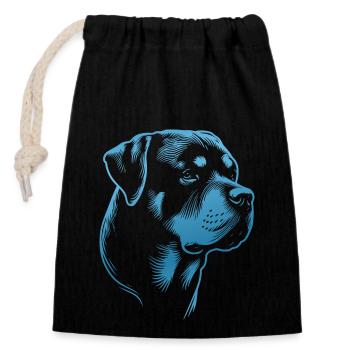Rottweiler, Tête De Chien, Dessin - Sac cadeau en coton avec cordon (14 x 20 cm) - noir - Devant