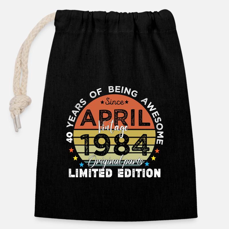 40 Years Old Made In 1984 Vintage April 1984 - Sac cadeau en coton avec cordon (14 x 20 cm) - noir