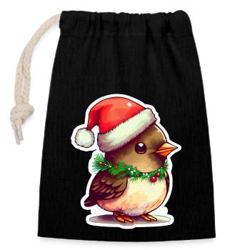 Christmas bird with cute cap - Closable cotton gift bag (14x20cm) - black - Front
