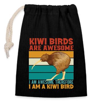 Culture néo-zélandaise Kiwi Oiseau Drapeau de Nouvelle-Zélande - Sac cadeau en coton avec cordon (14 x 20 cm) - noir - Devant