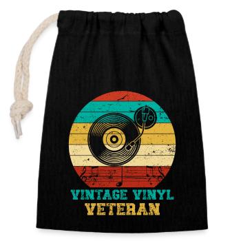 Retro Vinyl Collection Record Turntable - Closable cotton gift bag (14x20cm) - black - Front