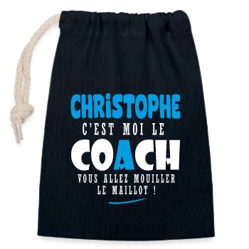 Chrsitophe coach prénom christophe - Sac cadeau en coton avec cordon (14 x 20 cm) - bleu marine - Devant