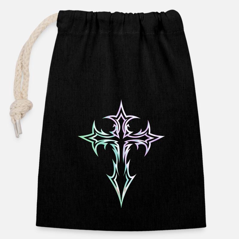 Goth Kreuz Y2K Emo Kreuz Gothic Aesthetic - Verschließbarer Geschenkbeutel aus Baumwolle (14x20cm) - Schwarz